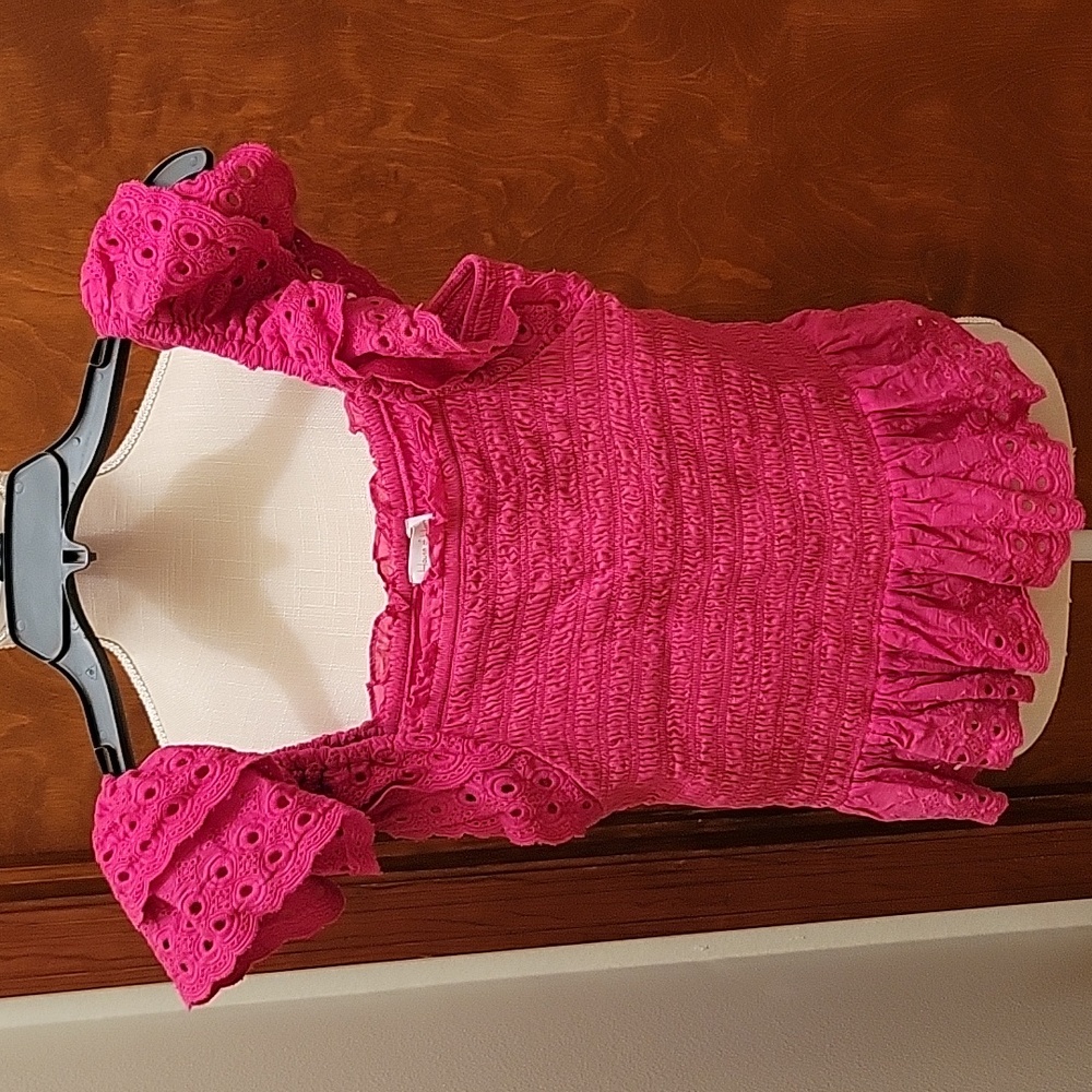House of Harlow 1960 Pink Eyelet Ruffle Top